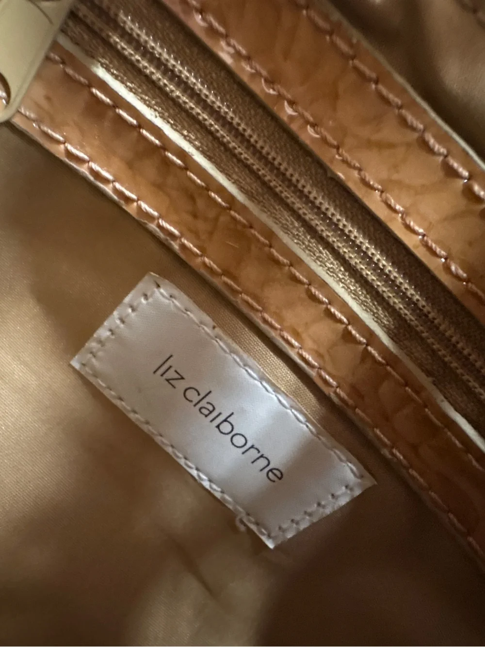 Liz Claiborne Y2K Tan Croc Embossed Patent Handbag Purse